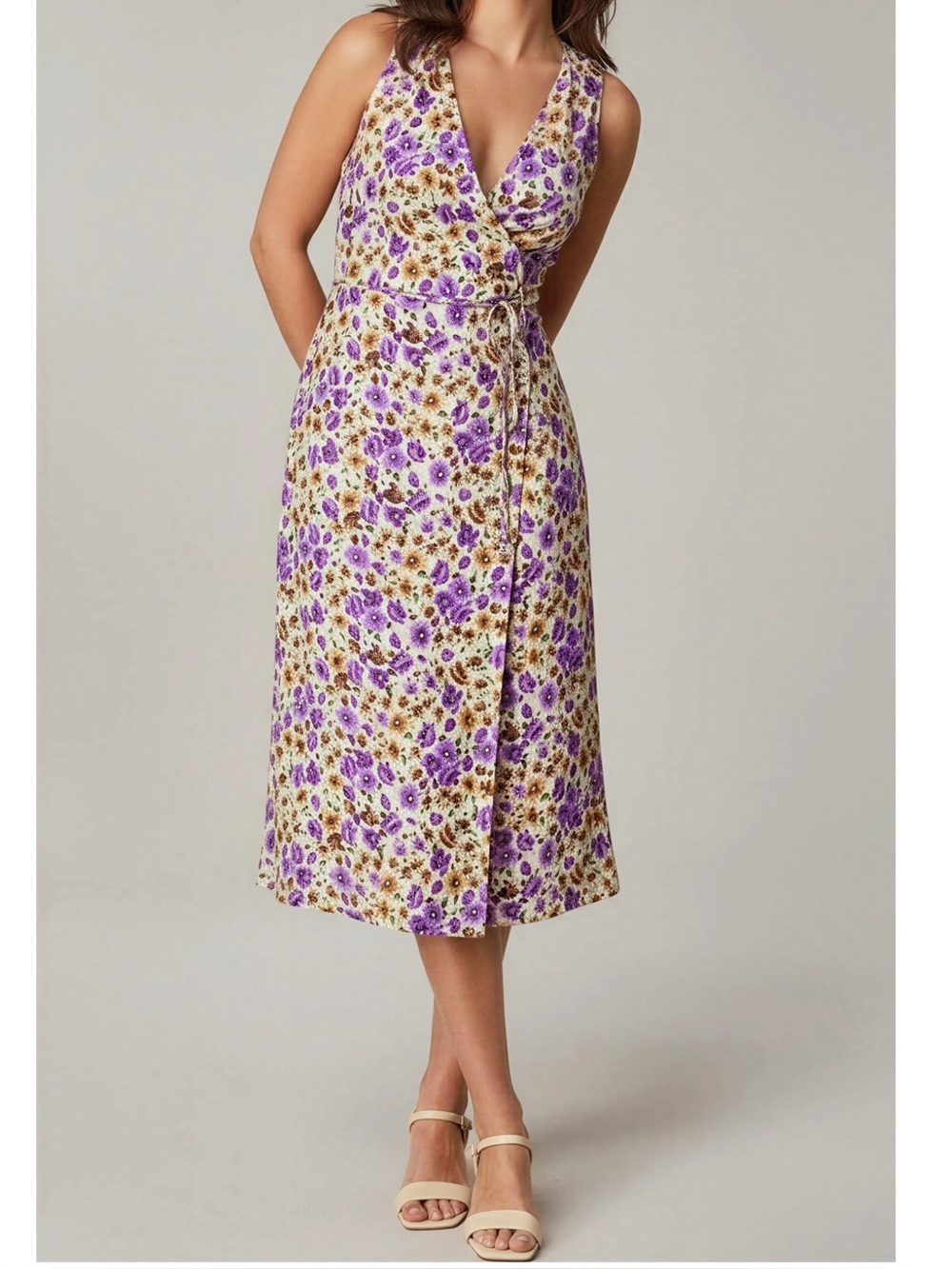 ROUJE PARIS Gabina Midi Wrap Dress, Aster Jaune, FR40/US8